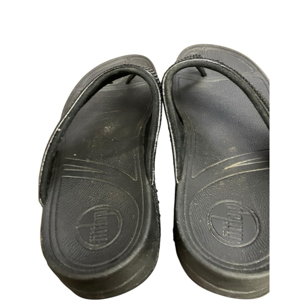 FitFlop Lulu Glitter Sandals Thong Flip Flop Wedge Slip On Black Womens Size 8 - Picture 6 of 10
